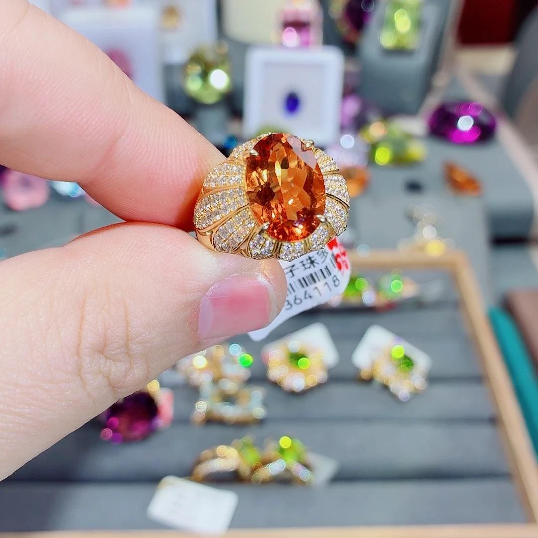 糖***松戒指黄晶9K金镶嵌