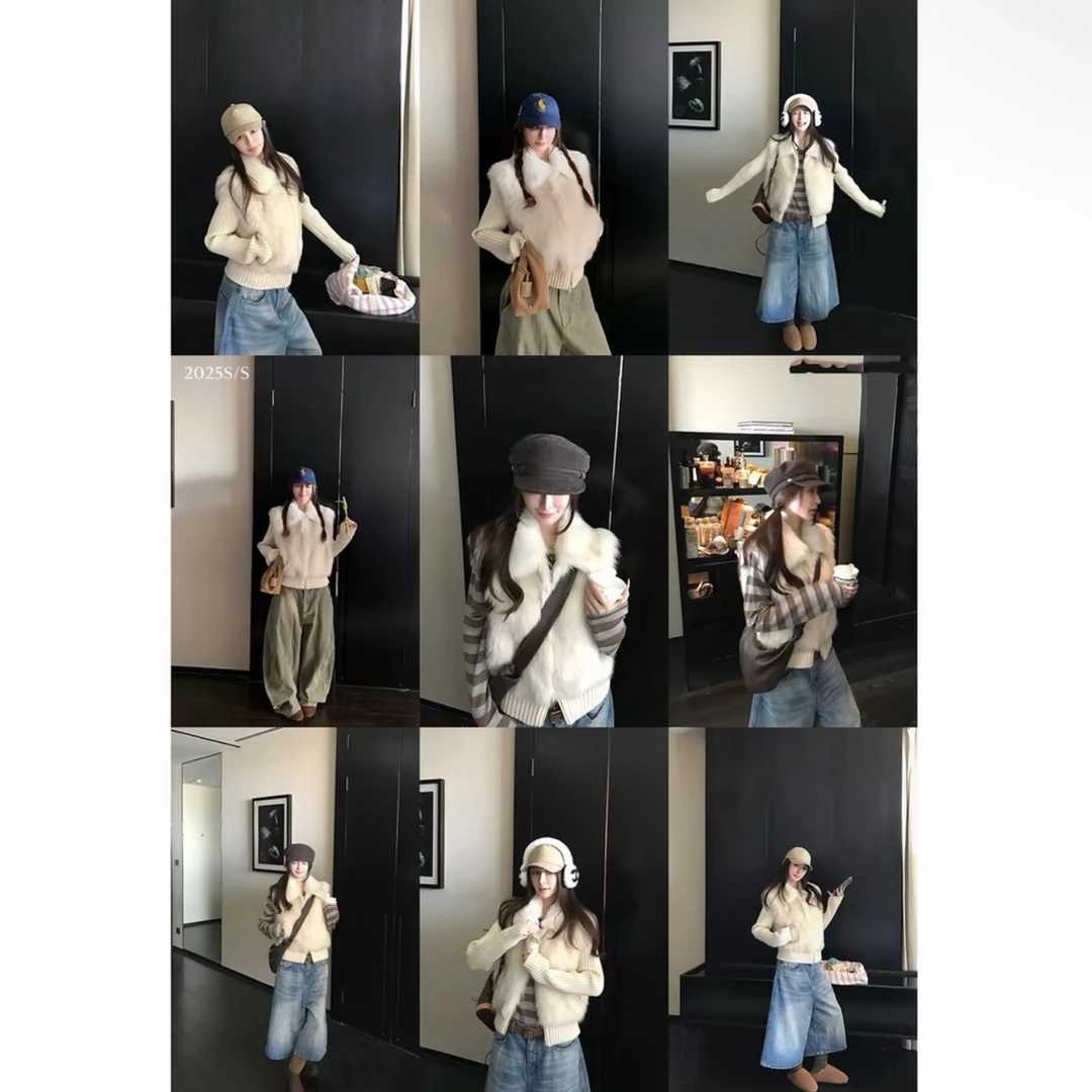 韩女“时髦经”秋冬百搭厚款长袖可拆卸毛毛外套