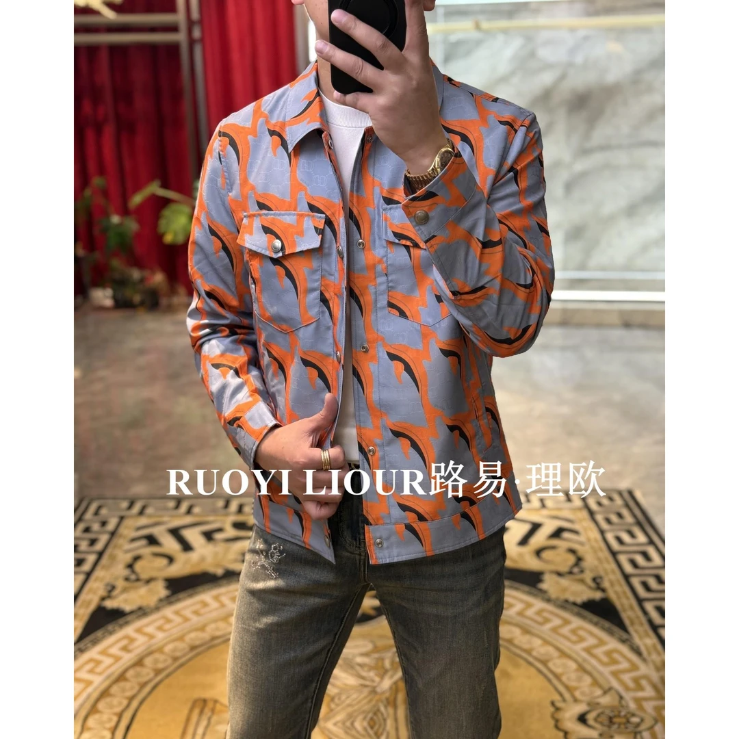 【路易理欧】2025欧货春款渲染提花时尚休闲翻领夹克0050