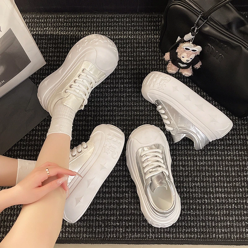 单鞋2025年春季新款系带厚底增高面包鞋女时尚百搭运动休闲鞋女潮