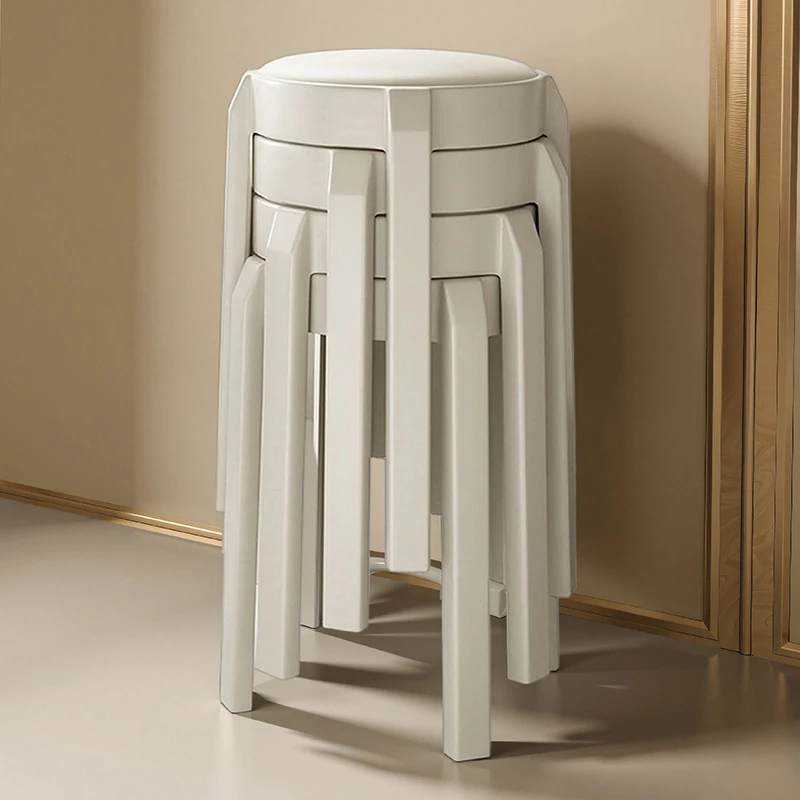 轻奢高级感塑料凳子叠放风车圆独凳软包加厚客人备用餐桌皮面高凳