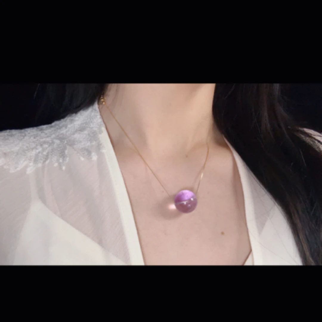 山石珠宝*天然玻利维亚紫水大单珠锁骨链19ms925银