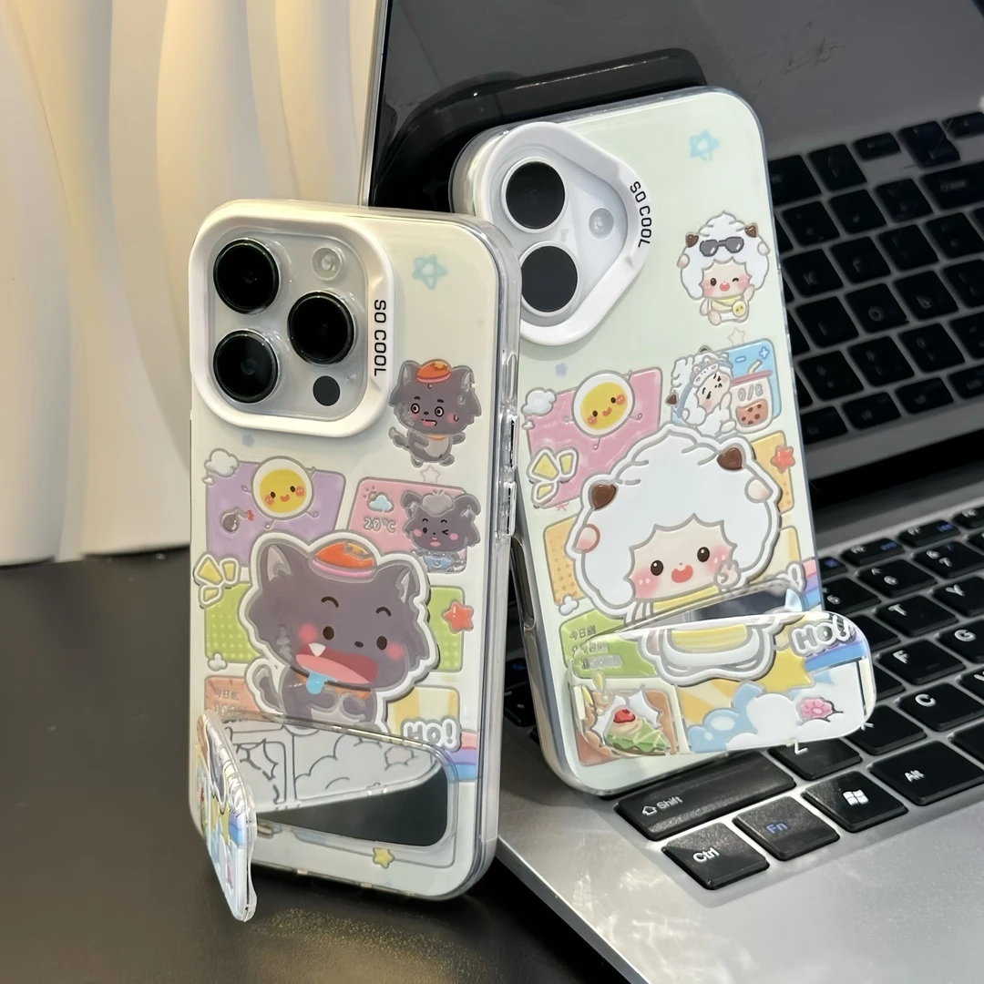 懒洋洋小灰狼支架适用苹果16promax手机壳15华为70vivo小米14oppo