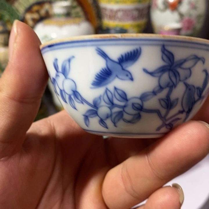 摆件青花喜上眉梢杯子