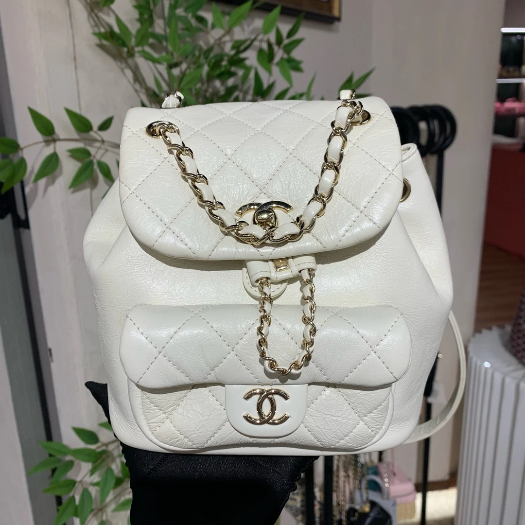 99新 Chanel/香奈儿 22C 白金牛皮duma双肩包 小号