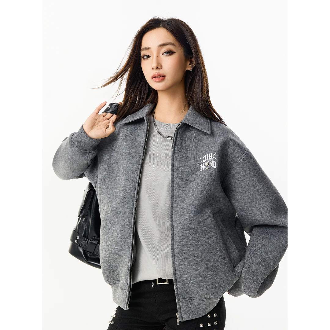 RickyIsClownRIC 空气层翻领夹克男潮牌美式宽松珍珠情侣装外套女