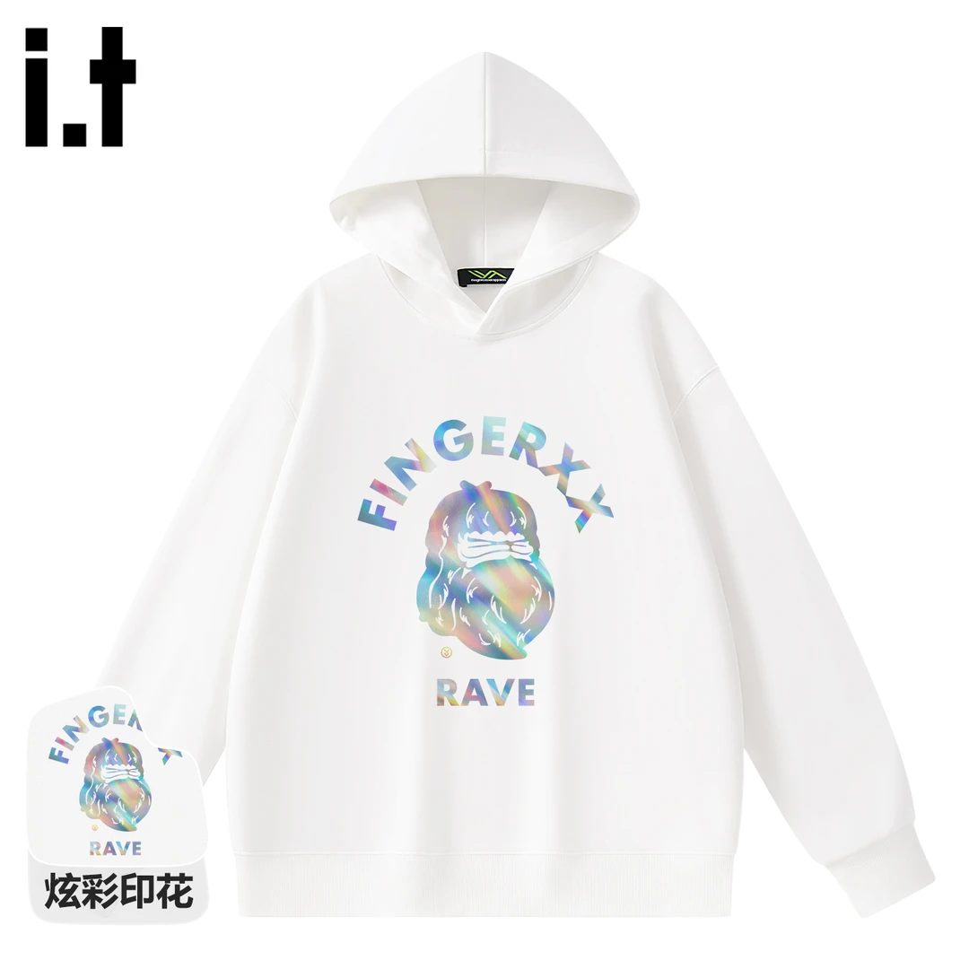 it FINGERCROXX美式猿人头卫衣男女同款炫彩印花上衣秋季连帽外套