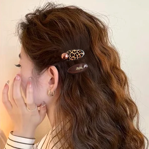 复古豹纹圆珠发夹女前额侧边夹2025新款碎发刘海夹子高端发卡头饰