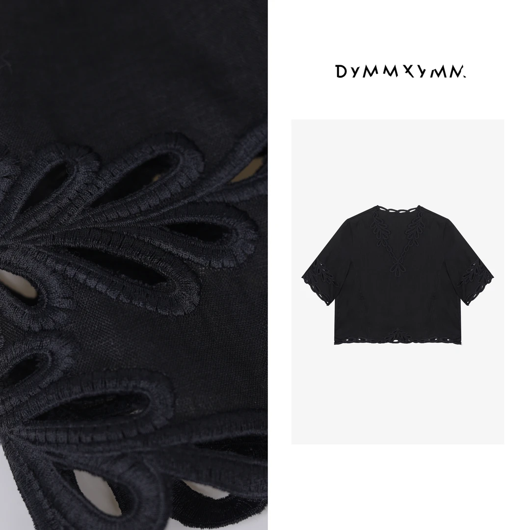 【DYMMXYMM】-春夏时尚高级感镂空刺绣叶子亚麻套装上衣-5SSK9489