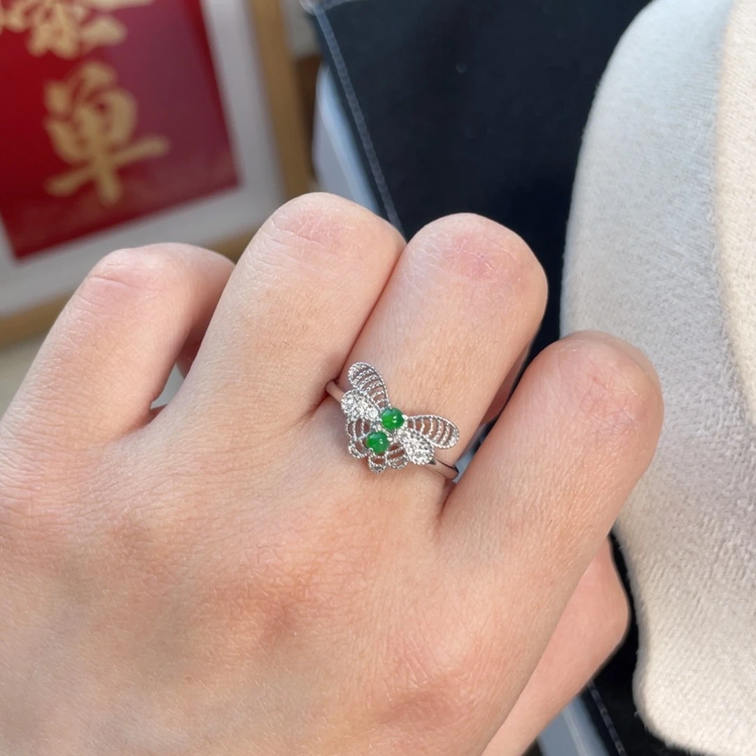 翡翠戒指银S925镶嵌55889