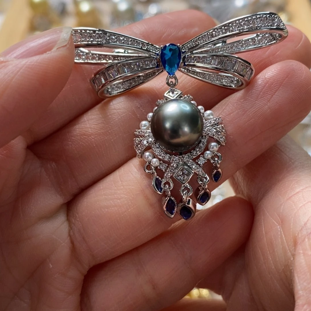 海水珍珠胸针合金