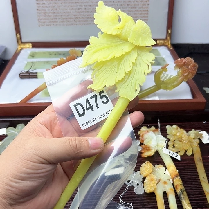 蛇纹石玉发饰合金小***头