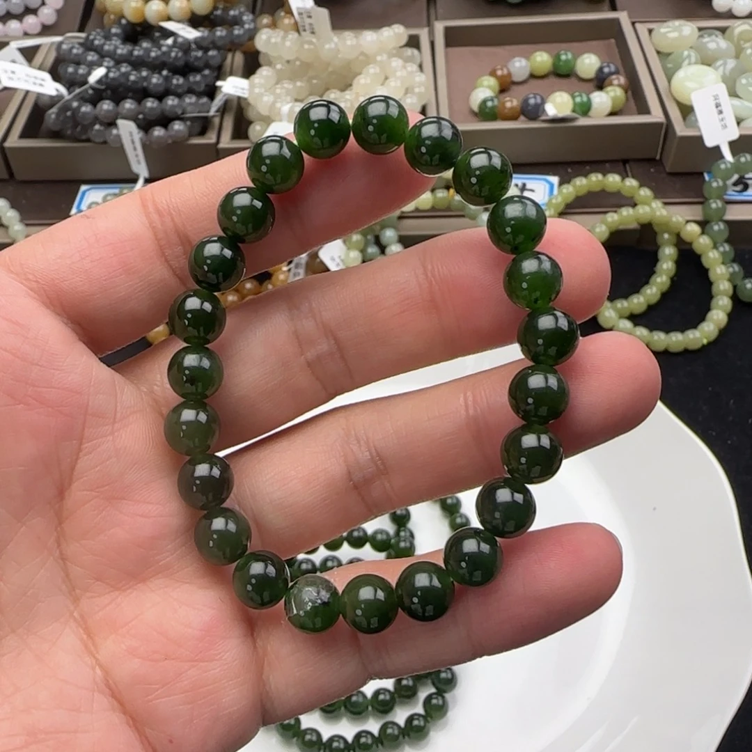 和田玉未镶嵌手链卡8碧玉，2