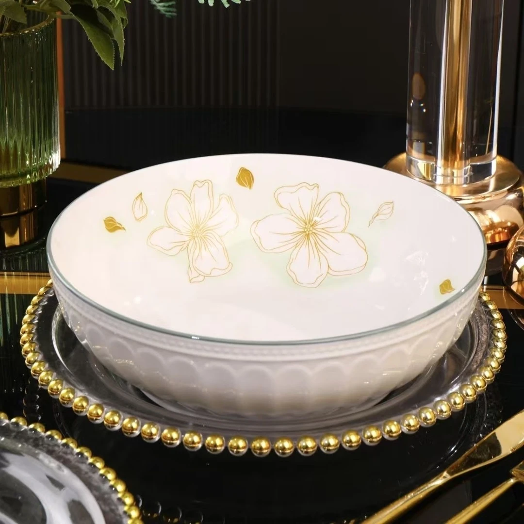 9英寸黄金叶浮雕碗家用陶瓷大汤碗水煮鱼碗釉下材餐具