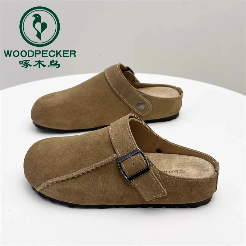 啄木鸟包头外穿半拖勃肯鞋女2025年春季时尚爆款一脚蹬防滑包头拖