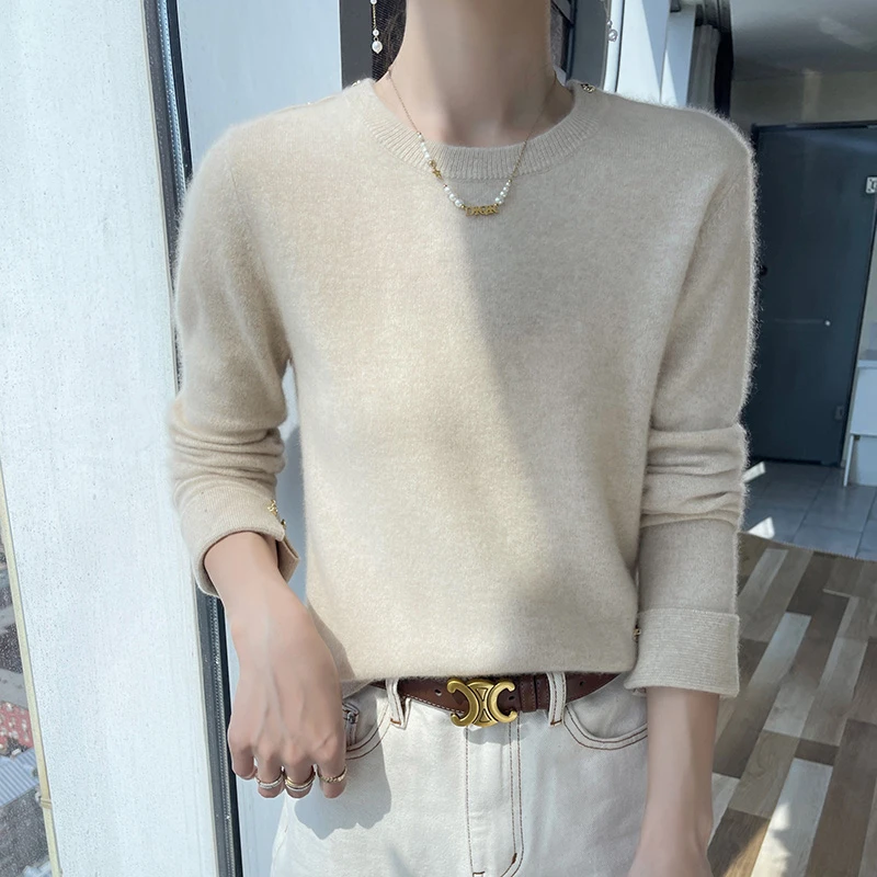 秋冬新款套头圆领长袖女式休闲百搭时尚羊毛衫
