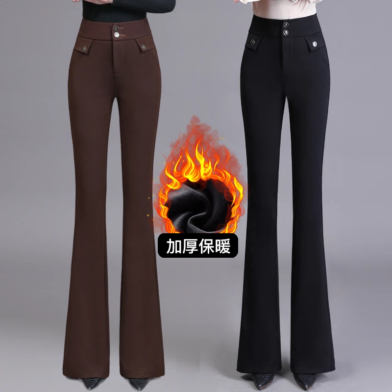 爆款加绒微喇叭裤子女士春秋冬2025年新款高腰垂感拖地妈妈休闲裤
