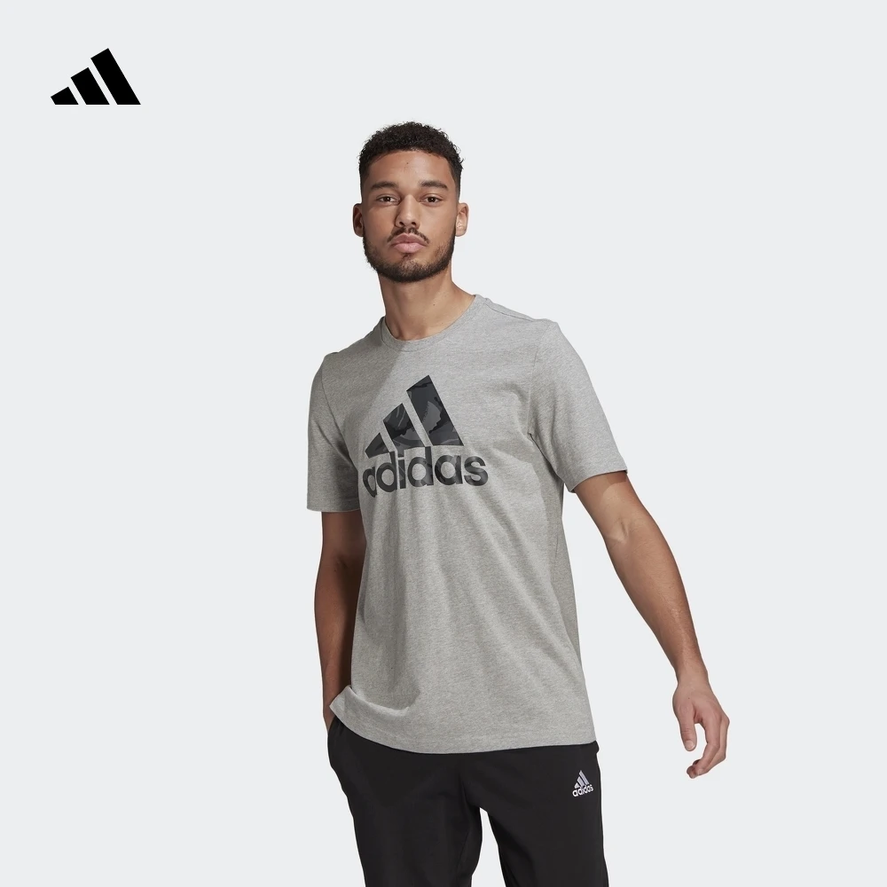 阿迪达斯官方简约舒适纯棉休闲上衣圆领短袖T恤男款adidas GK9637