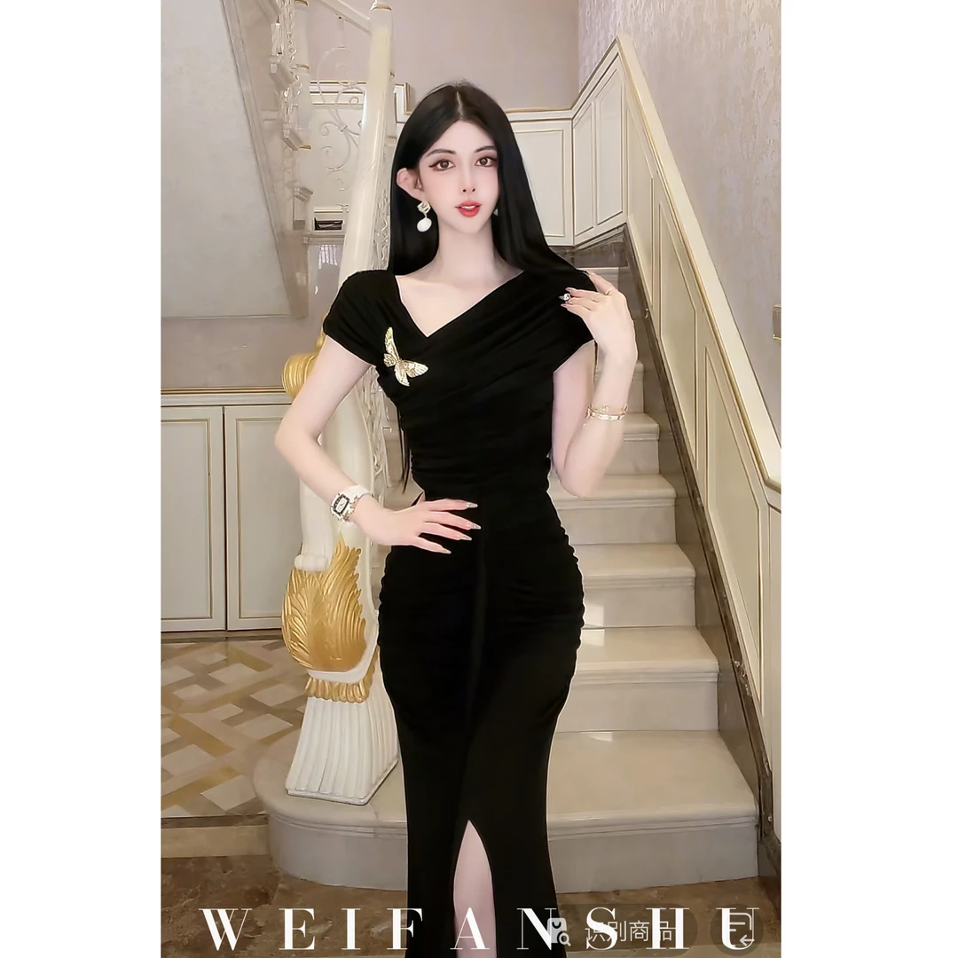 WEIFANSHU/魏凡舒【缪斯女神】春夏新款性感御姐收腰开衩显瘦套装