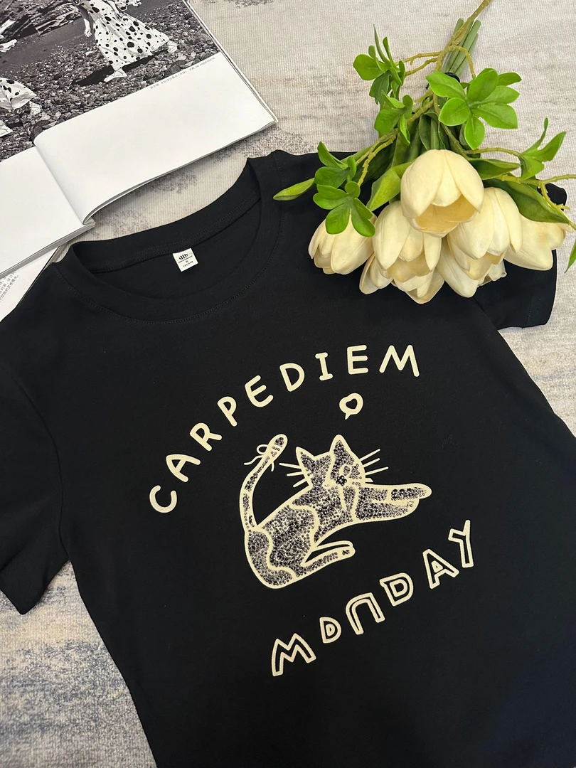 5041咪咪时尚短袖体恤显瘦烫钻百搭夏季女士修身印花圆领