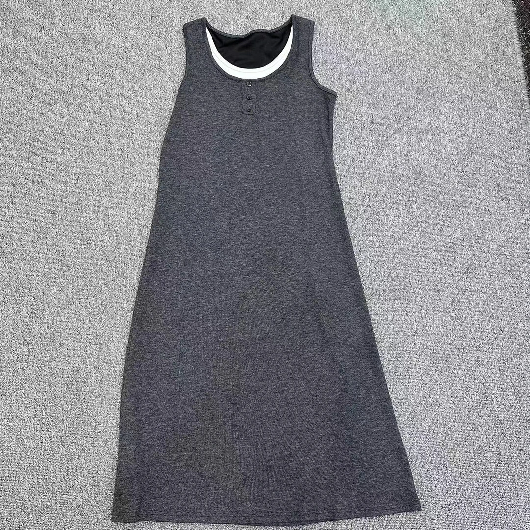 【周周家】5811濮院夏季绵羊毛圆领连衣裙女士休闲灰色双拼