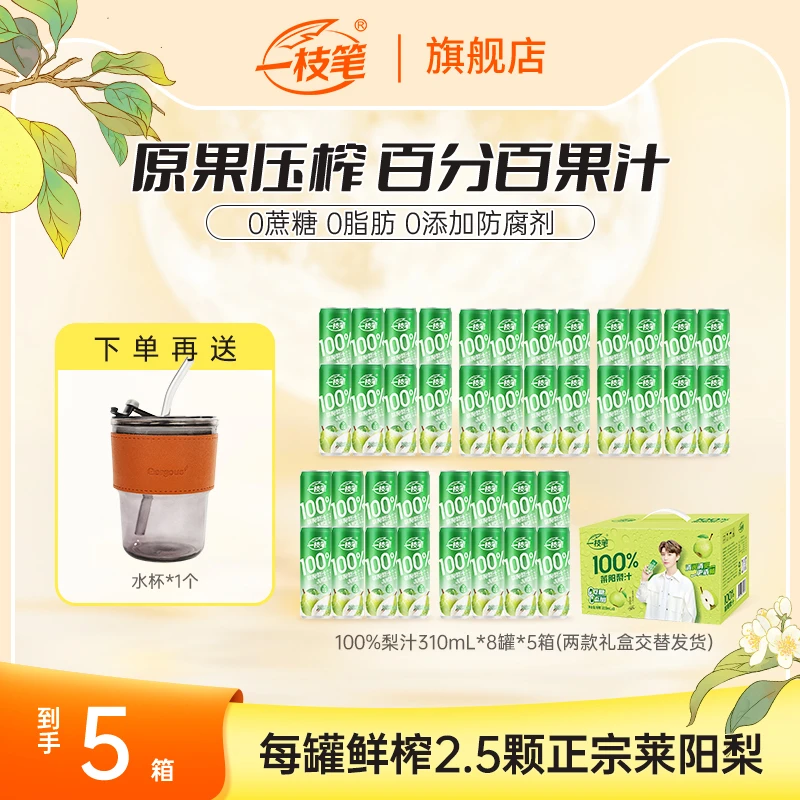 一枝笔100%山东莱阳梨汁高端饮料纯果汁310ml*5箱甄选鲜榨