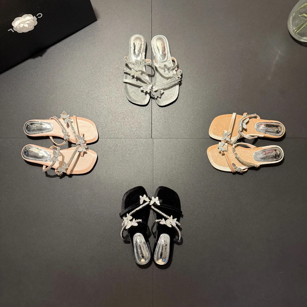 2025年夏季新款休闲百搭时尚潮流网红气质高级水钻蝴蝶结爆款凉拖