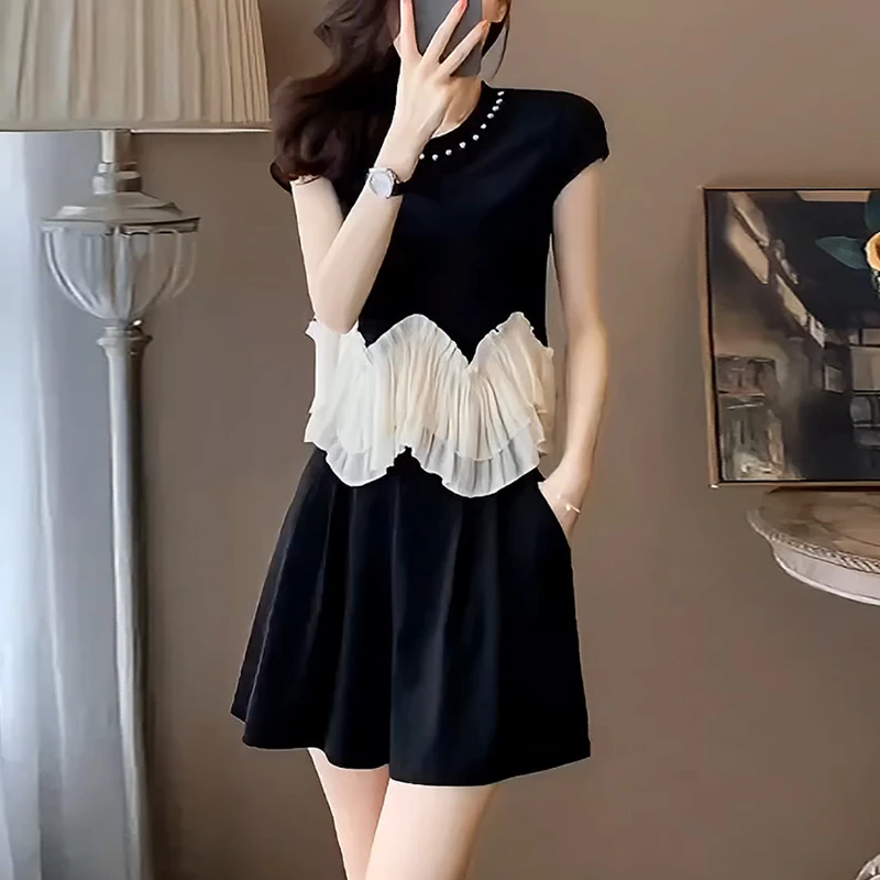 女士夏季套装2025时尚大码宽松显瘦休闲别致上衣短裤子两件套