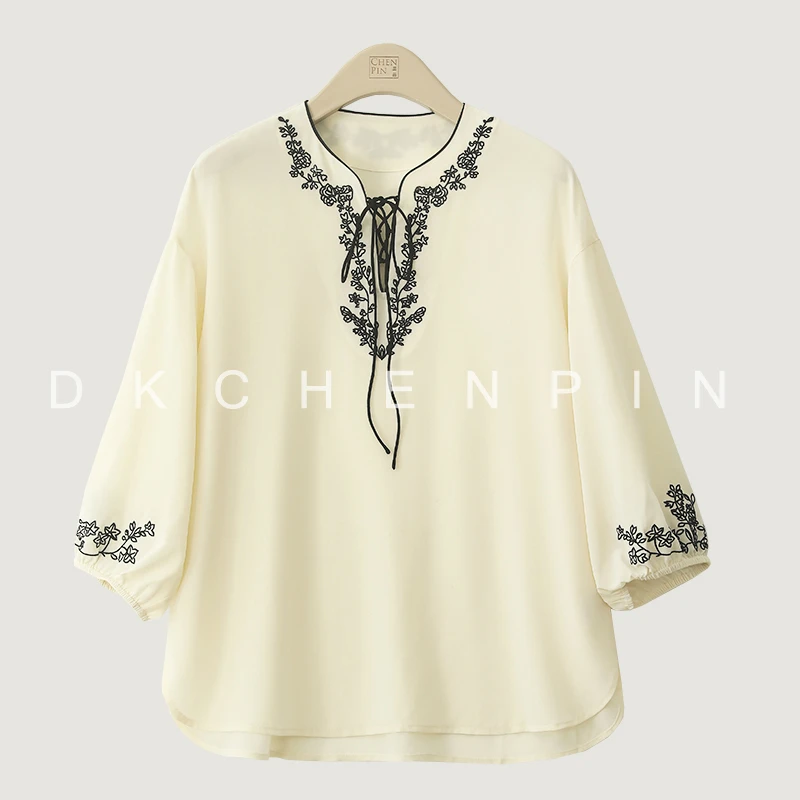 呈品  双绉重工刺绣  桑蚕丝上衣 GD-SZZRF0362