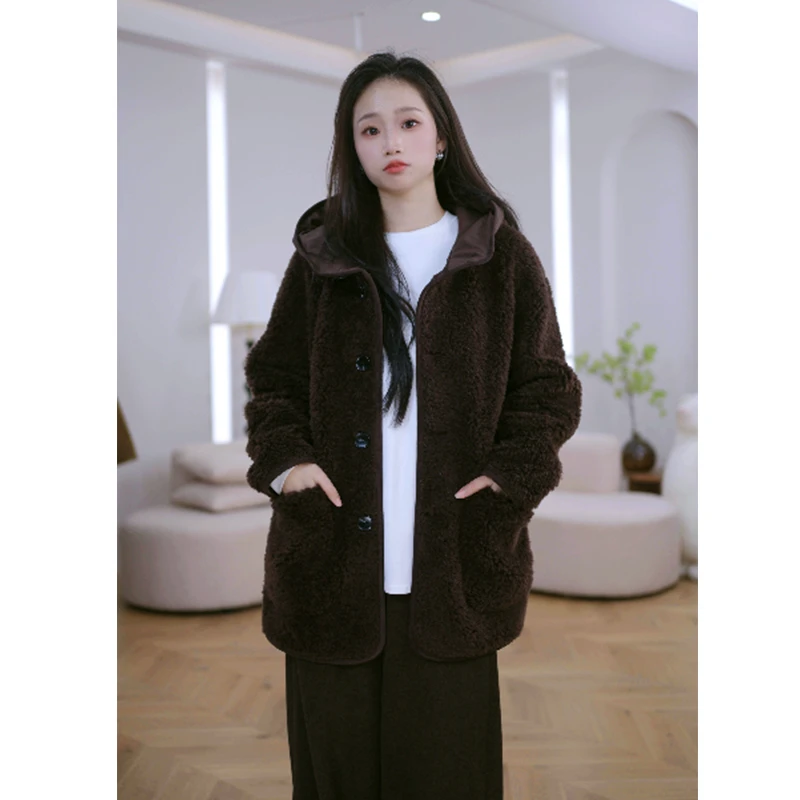 HANYU/韩禹TF225新款100%羊毛外套女宽松显瘦时尚中长款宽松显瘦