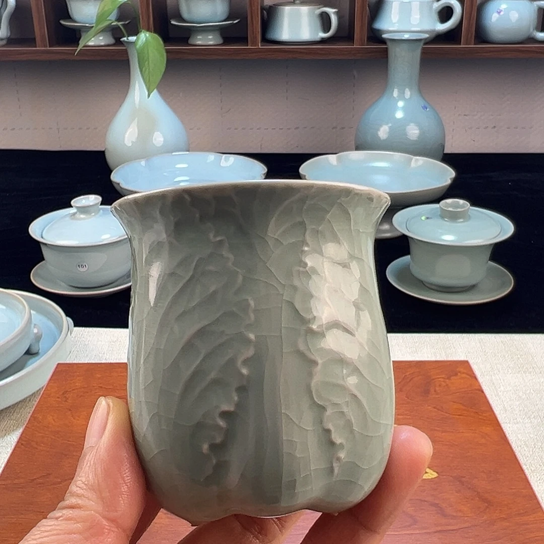 摆件瓷仿古釉白菜杯精品