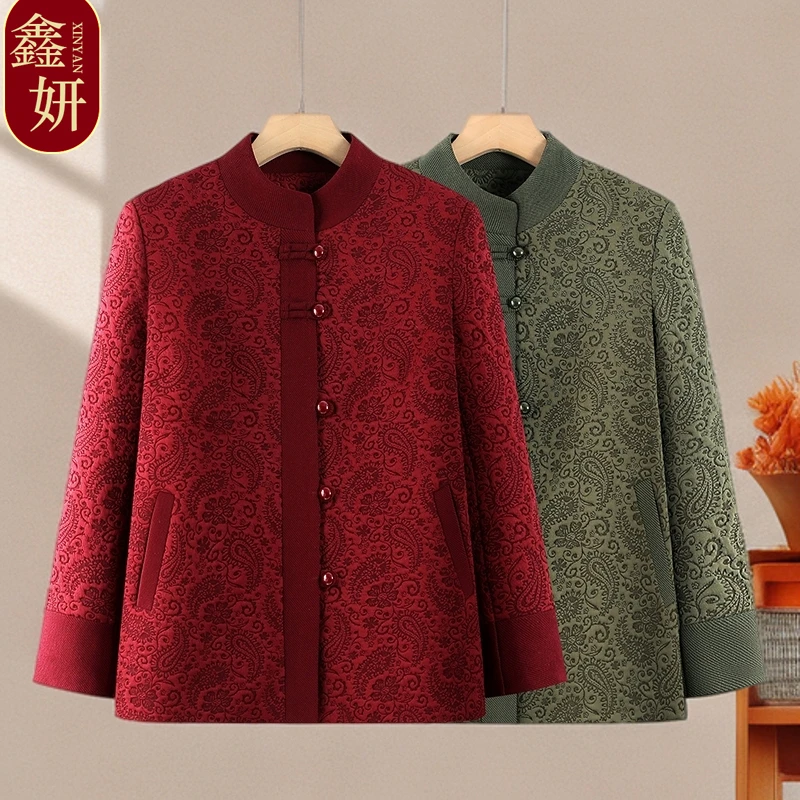 中老年女装秋冬气质立领唐装外套老年人奶奶老太太春秋开衫上衣