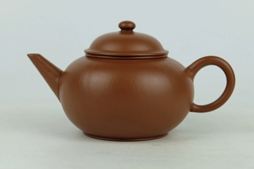 全手工摹古清末福记孟臣款朱泥水平壶，110cc