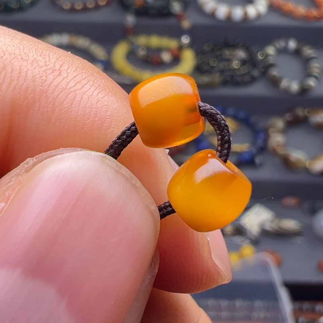 琥珀未镶嵌手链蜜蜡对珠