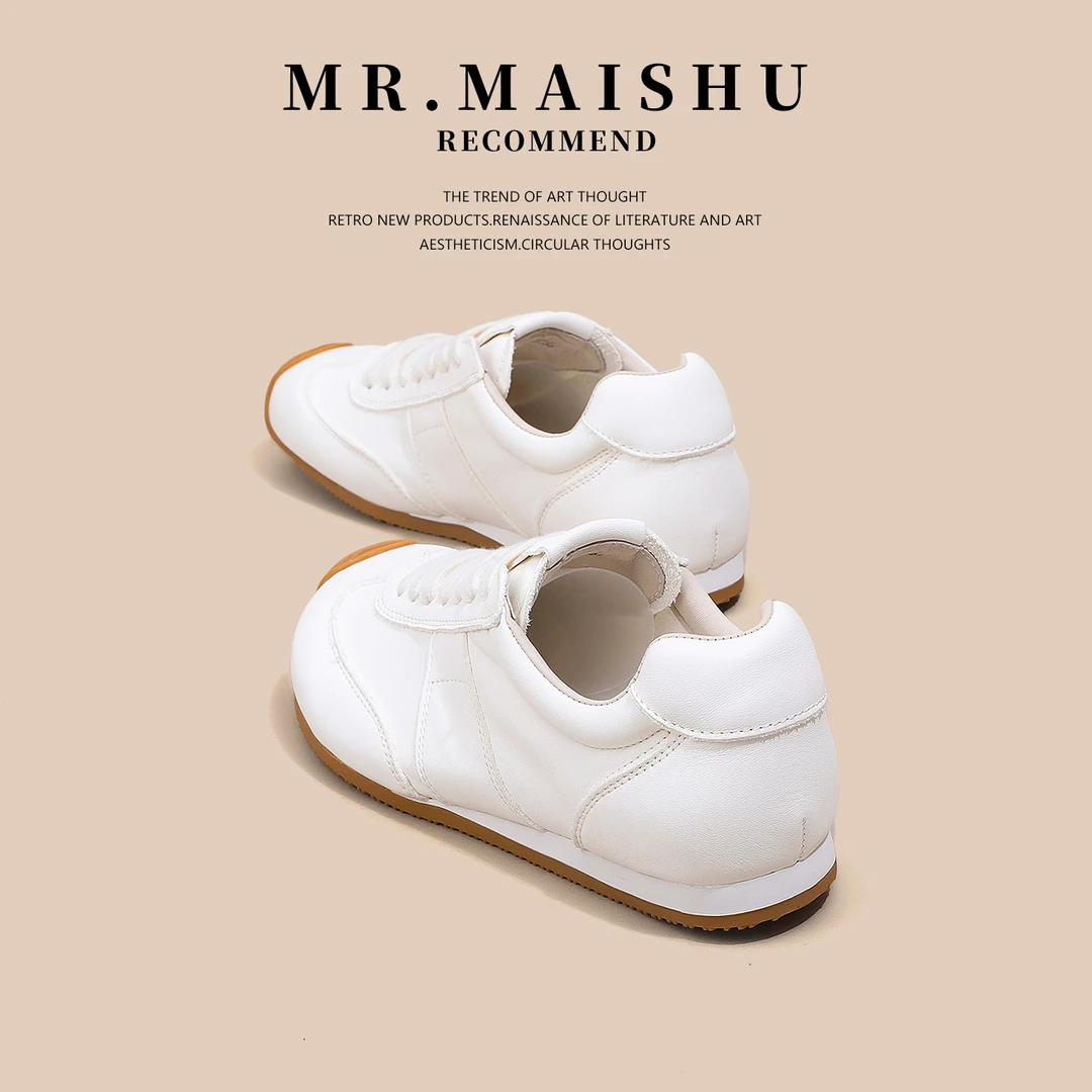MRMAISHU欧洲站头层牛皮真皮小白鞋女鞋德训鞋运动休闲阿甘鞋板鞋