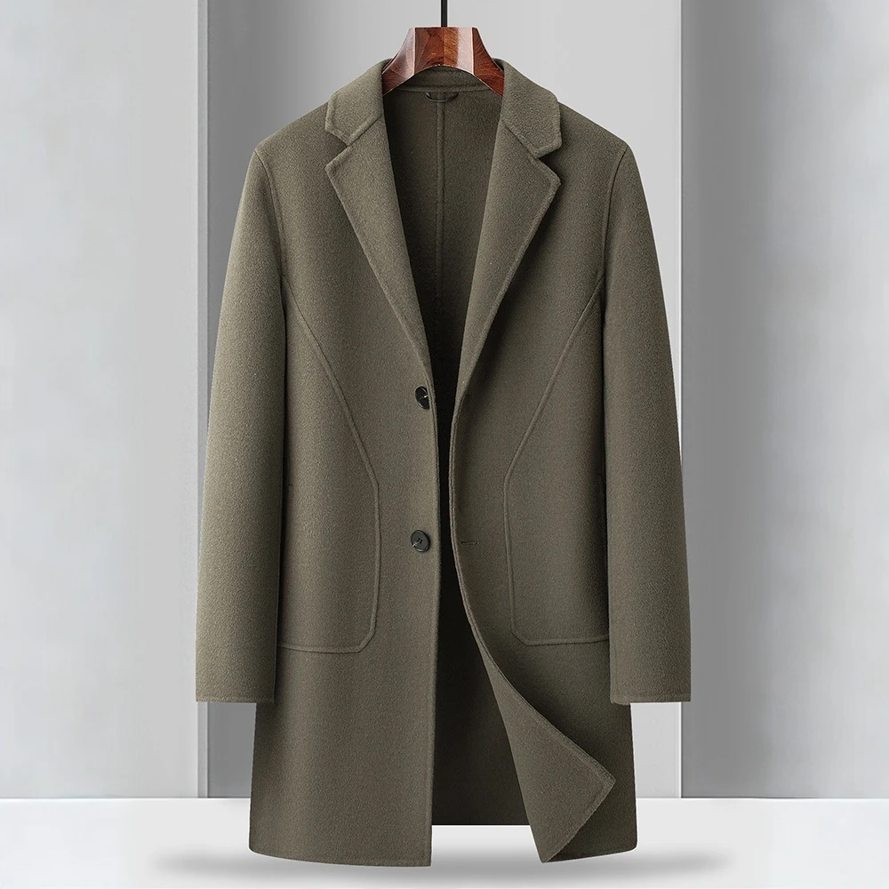 范希巴迪男士双面羊毛呢子大衣秋新款高级感中长款男装风衣外套