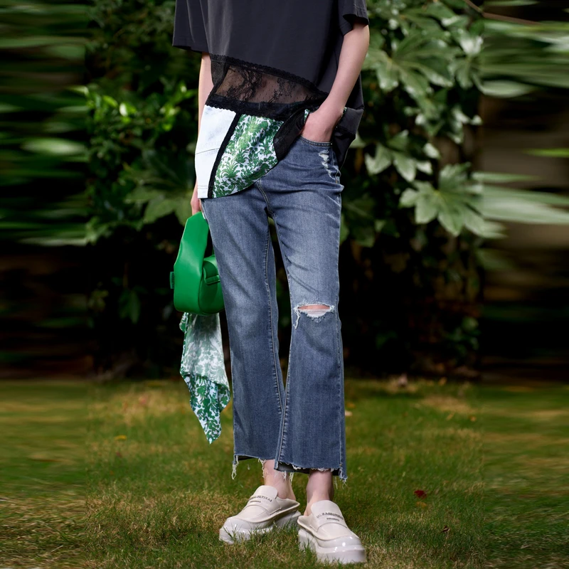 【U/TI&MILIXU】显瘦时尚复古夏季破洞女装牛仔裤