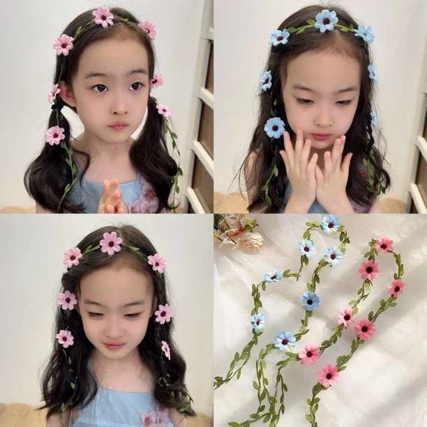 森系森女精灵仙子花环发带仿真小叶子藤蔓藤条麻花辫编发缠绕花藤