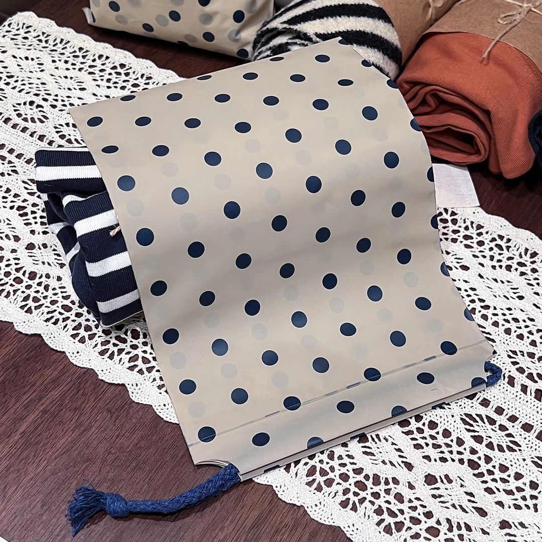 波点束口抽绳袋衣服内包装袋定制服装抽口式塑料磨砂袋定制LOGO