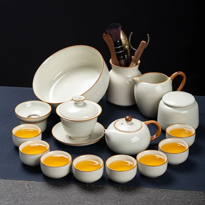 当代 2025新款汝窑功夫茶具套装开片盖碗茶壶茶杯整套客厅茶道