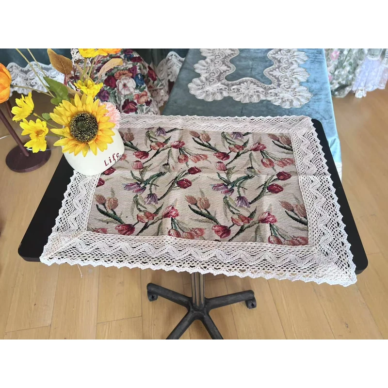 ZN076-303金丝绒【40*50/三个】郁金香棉麻交织布桌布茶几布莫奈油