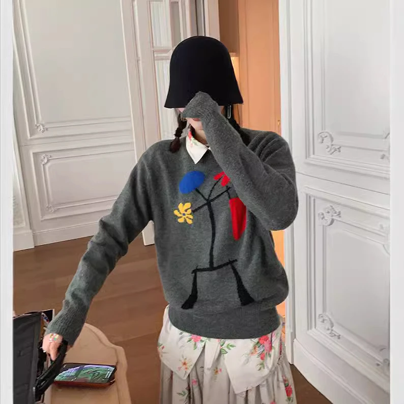 现货】MONA毛衣女秋冬外穿新款ins森系复古提花慵懒风日系针织衫