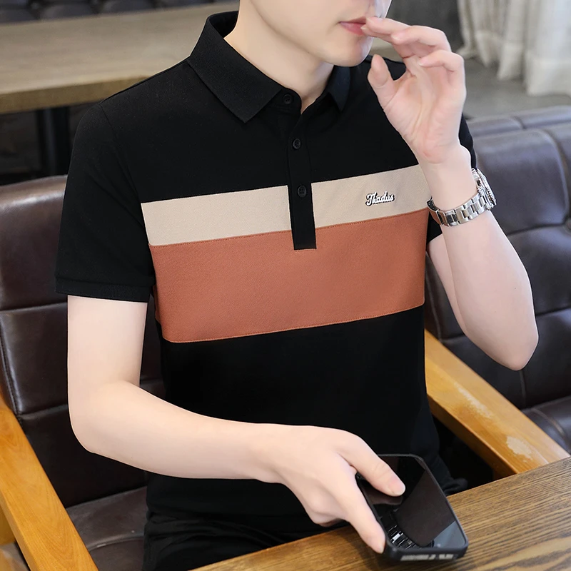 夏季珠地棉绣花翻领POLO衫男休闲潮流男士短袖T恤半袖修身体恤衫