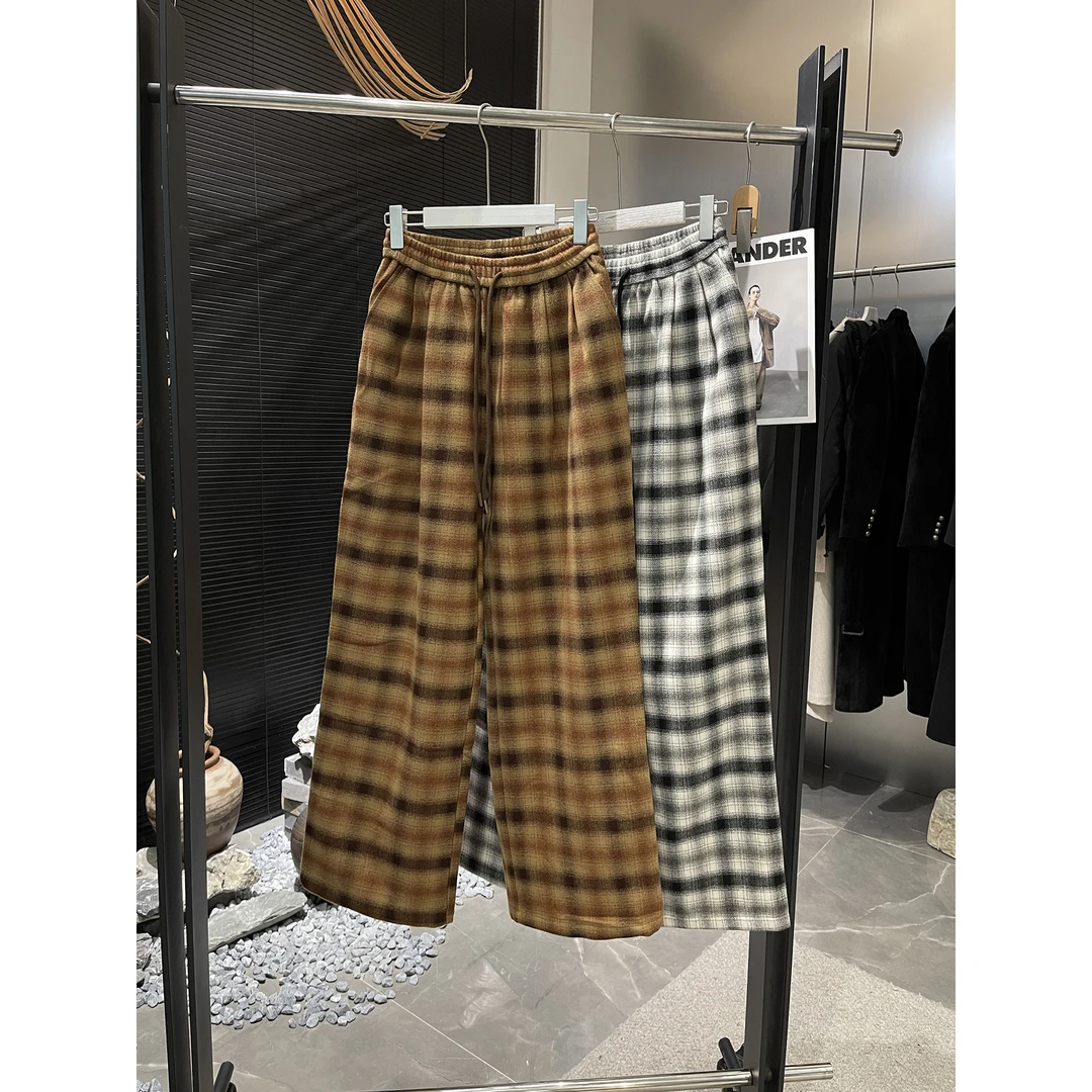 松紧腰毛呢格子裤5859