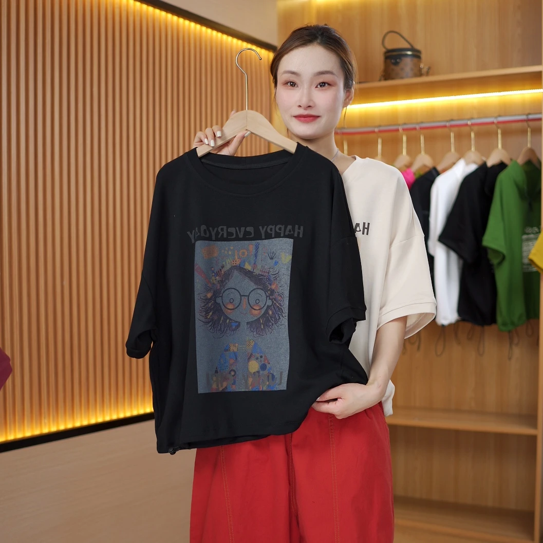 516夏季新款休闲百搭圆领印花T恤女宽松显瘦洋气减龄内搭上衣潮