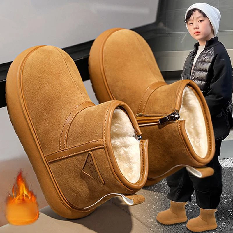 ABC男童雪地靴2025新款冬季加绒加厚儿童防水棉鞋防滑大棉靴子潮