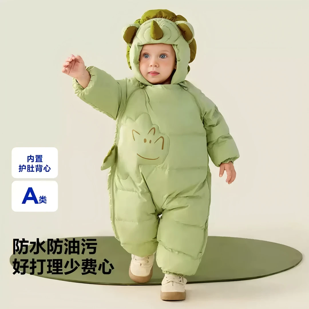 婴儿羽绒服连体衣儿童冬季宝宝哈衣男童女童休闲外出三防爬服加厚