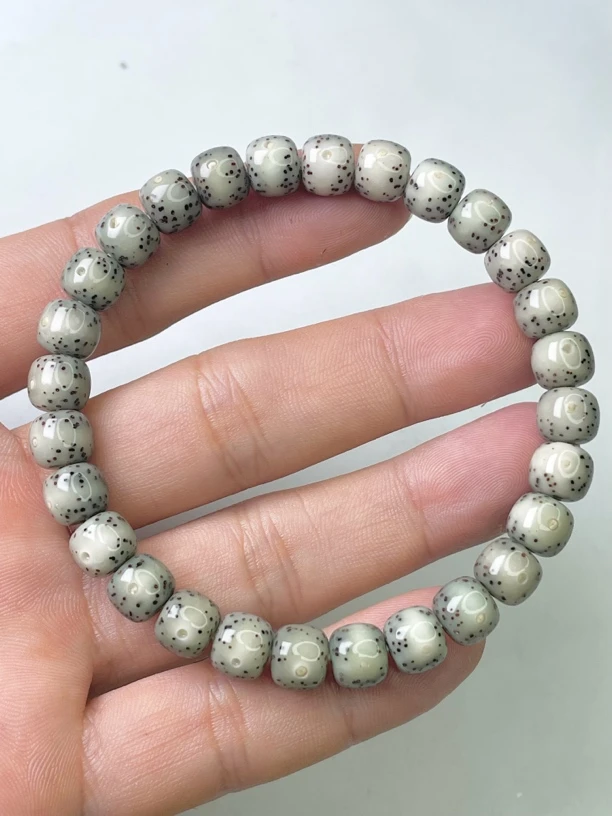 【超级大眼睛通体留白】绿冰星月菩提7X8桶珠手串｜玉化冰透·性价比