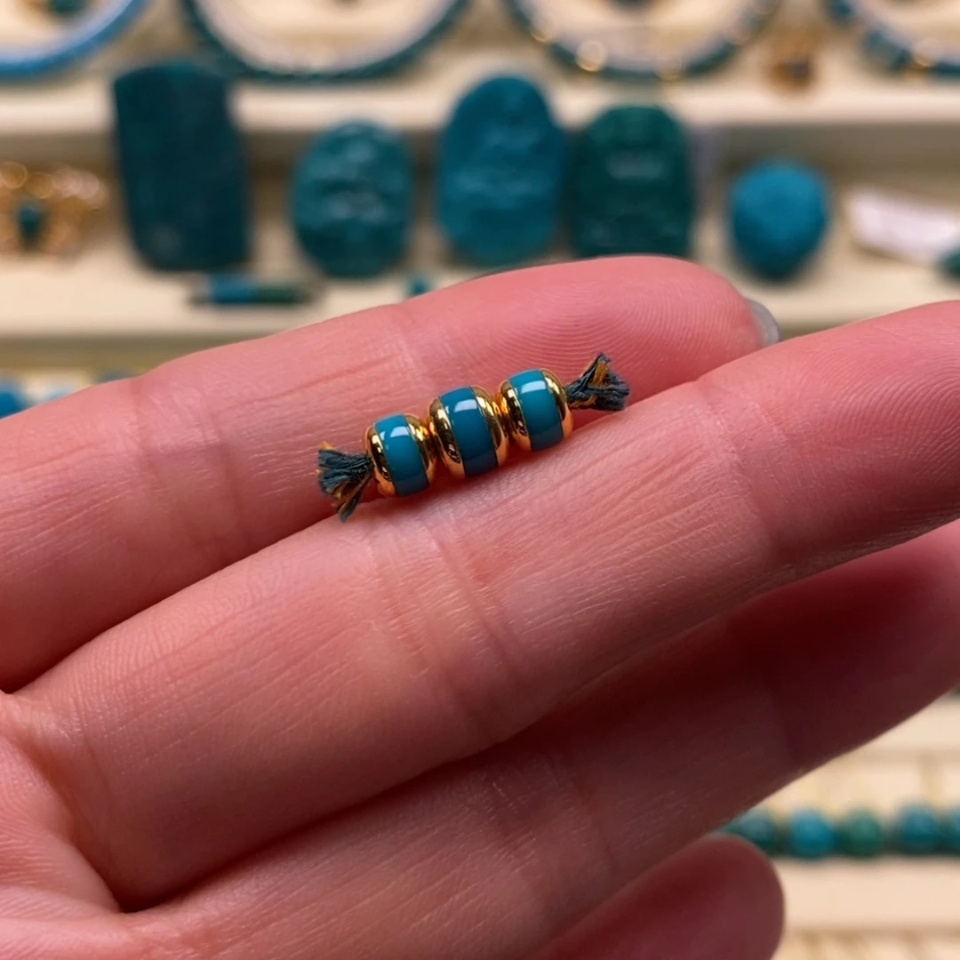 18K金镶嵌绿松石珠宝奇石顶珠5.4腰珠4.9汉堡套装