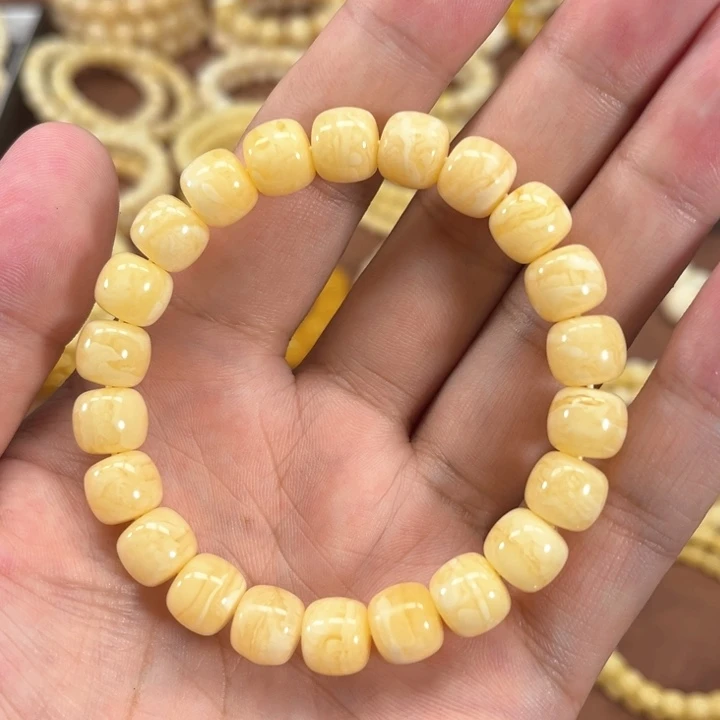 未镶嵌蜜蜡手串顾*纯天然俄料白蜡金纹高桩虎皮